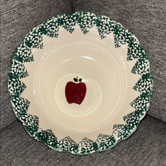 Sponge-ware Other - Folk Craft Stoneware Apple Serving Bowl Green Spongeware Vintage